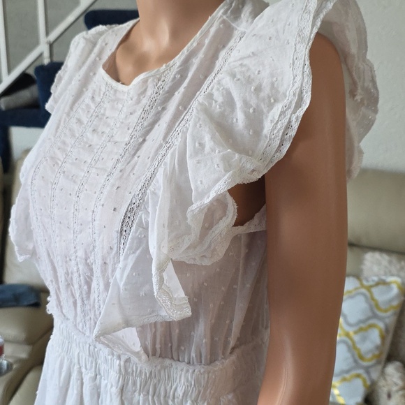 White Swiss Dot Ruffle Mini Dress - Picture 3 of 4
